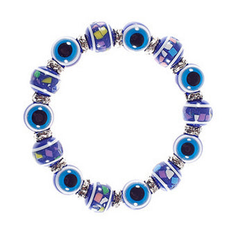 Large Beaded Evil Eye Bracelet - Blue & Purple - 1 Pc