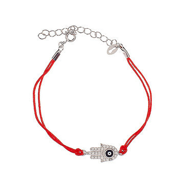 Sterling Silver Hamsa Pendant With Evil Eye Charm - Red String - 1 Pc
