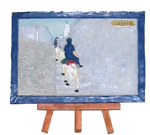 Ceramic Wall Plaque with Stand (Tripod) - Kavaleto (4.5'' X 6'') - Donkeys Climbing Steps - 1 pc