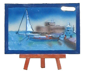 Ceramic Wall Plaque with Stand (Tripod) - Kavaleto (4.5'' X 6'') - Boats At Port - 1 pc