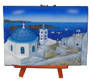 Ceramic Wall Plaque with Stand (Tripod) - Kavaleto (4''X6'') - Santorini - 1 pc