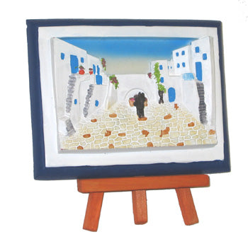 Ceramic Wall Plaque with Stand (Tripod) - Kavaleto (4'' X 5'') - Greek Courtyard & Donkey - 1 pc