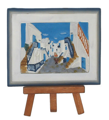 Ceramic Wall Plaque with Stand (Tripod) - Kavaleto (3 3/4'' X 3 1/4'') - Man On Donkey In Courtyard
