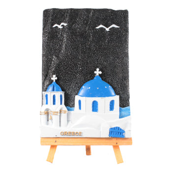 Ceramic Wall Plaque with Stand (Tripod) - Kavaleto (4" X 6") - Greek Church At Night - 1 pc