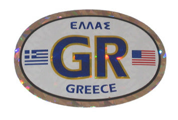 Greece Reflective Oval Decal - Greek & American Flags - 1 pc