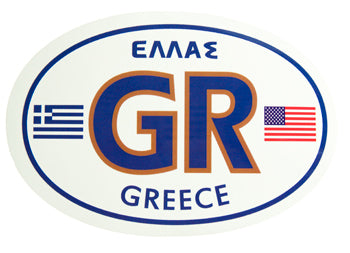 Greece Decal - Greek & American Flags - Oval - 1 pc