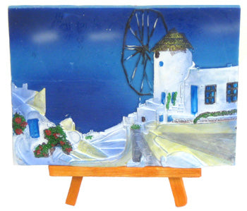 Ceramic Wall Plaque with Stand - Kavaleto (4 1/2'' x 5 1/2'') - Windmill - 1 pc