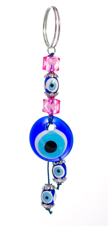 Lucky Eye Keychain - Blue & Pink Beads - 1 pc
