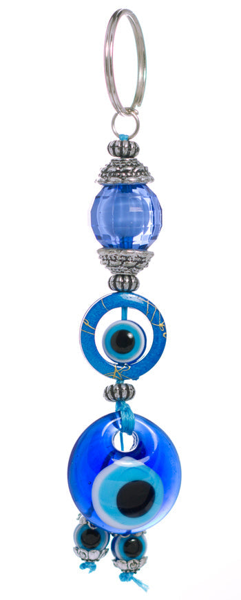 Lucky Eye Keychain - Blue With Floating Bead - 1 pc