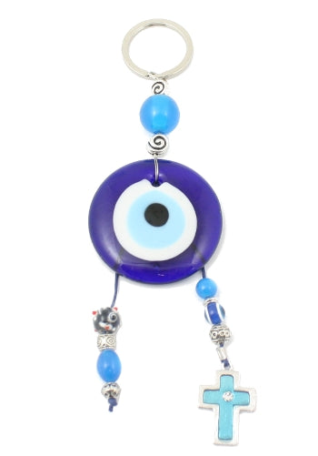Lucky Eye Keychain With Metal Cross - 1 pc