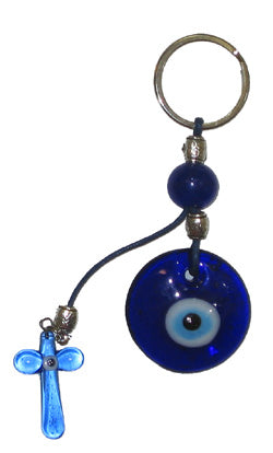 Lucky Eye Keychain With Glass Cross - 1 pc