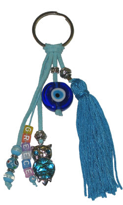 Lucky Eye Keychain With Greece Beads & Charms - Owl & Eye Pendant - 1 pc