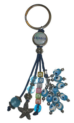 Lucky Eye Keychain With Greece Beads & Charms - Greek Map - Greece - Starfish - 1 pc