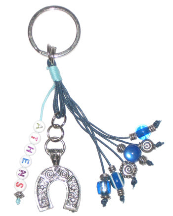 Lucky Eye Keychain With Greece Beads & Charms - Athens - Horseshoe - 1 pc