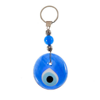 Large Lucky Eye Keychain With Turquoise Translucent Bead - 1 pc