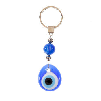 Lucky Eye Keychain With Turquoise Translucent Bead - 1 pc