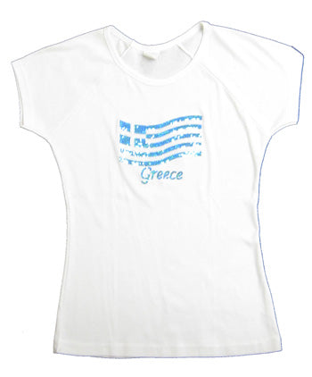 Ladies Greek Flag Fitted T-Shirt - Blue & White Sequins - Adult Medium - 1 pc