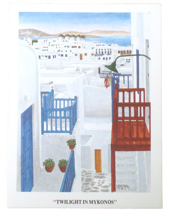 Greek Stationary Card - Apollon Art Gallery Of Mykonos - Twilight In Mykonos - 1 pc