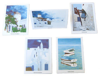 Greek Stationary Card Sample Set - Color - Apollon Art Gallery Of Mykonos - Set of 5
