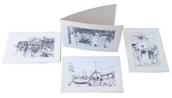 Greek Stationary Card Sample Set - Black  White - Apollon Art Gallery Of Mykonos - Set of 4
