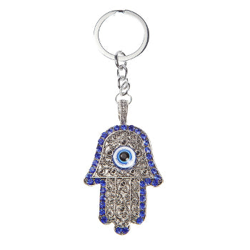 Lucky Eye Hamsa Keychain With Zirconium Crystals - Blue - 1 pc