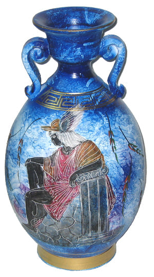 Greek Vase - Ceramic - 13'' - Blue - 1 pc
