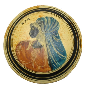 Ceramic Jewelry Holder - 4.5'' Diameter - Tan - Greek Gods  Goddesses - 1 pc