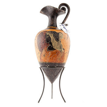 Greek Vase On Stand - Ceramic - 9'' - Dark Beige - 1 pc