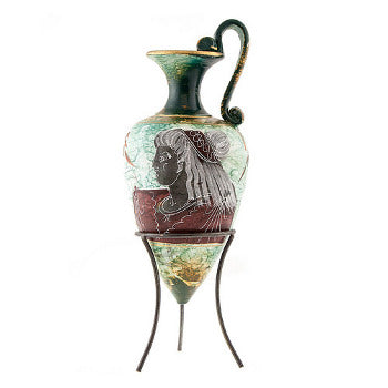 Greek Vase On Stand - Ceramic - 9'' - Green - 1 pc