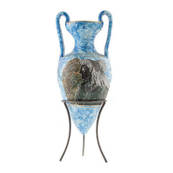 Greek Vase On Stand - Ceramic - 9'' - Blue - 1 pc