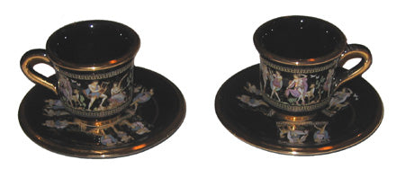 Demitasse Cups And Saucers (Set of Two) - Black With 24K Gold