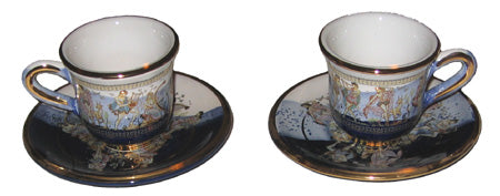 Demitasse Cups And Saucers (Set of Two) - Blue & White With 24K Gold
