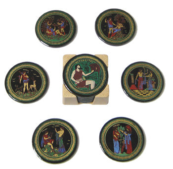 Set of Six Ceramic Coasters - Greek Gods  Heroes - Black - set of 6
