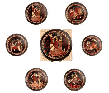 Set of Six Ceramic Coasters - Greek Gods & Heroes - Greek Key - Black - set of 6