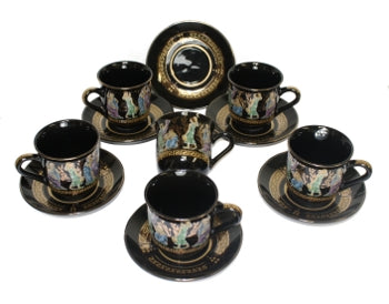 Demitasse Cups And Saucers (Set of Six) - 4 oz - Black Greek Key - 1 pc.