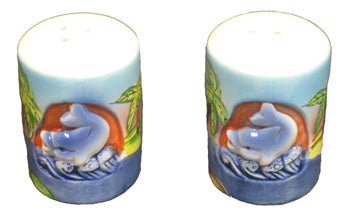 Salt And Pepper Shakers - Greek Island & Dolphin - one set