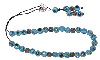 Evil Eye Worry Beads - Clear Turquoise And Spiral Charm - 1 pc