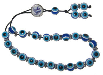 Evil Eye Worry Beads -  Turquoise Clear With Greek Flag - 1 pc