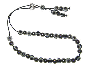 Evil Eye Worry Beads - Black And Grey With Metal Beads