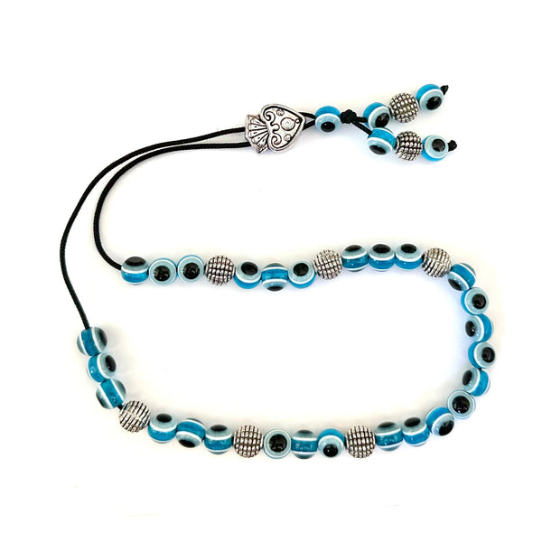 Evil Eye Worry Beads - Turquoise With Silver Charms - 1 pc.