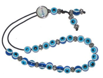 Evil Eye Worry Beads With Tassel - Greek Flag  Greece Map - Blue  Turquoise Round Beads - 1 pc.