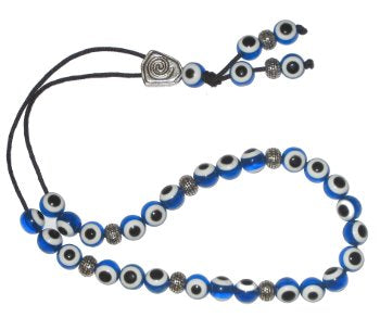 Evil Eye Worry Beads - Blue With Metal Patterned Beads - 1 pc.