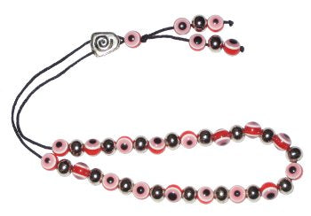 Evil Eye Worry Beads - Red With Metal Beads - 1 pc.