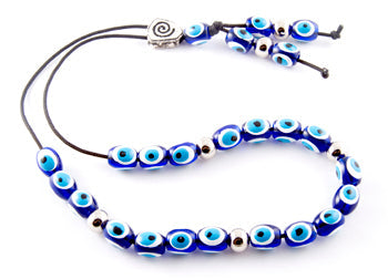 Evil Eye Worry Beads - Blue & Metal Beads With Swirl - 1 pc.