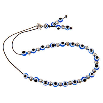 Evil Eye Worry Beads - Blue & Turquoise With Metal Beads - 1 pc.