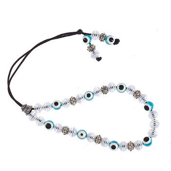 Evil Eye Worry Beads - Turquoise With White Striped Beads - 1 pc.
