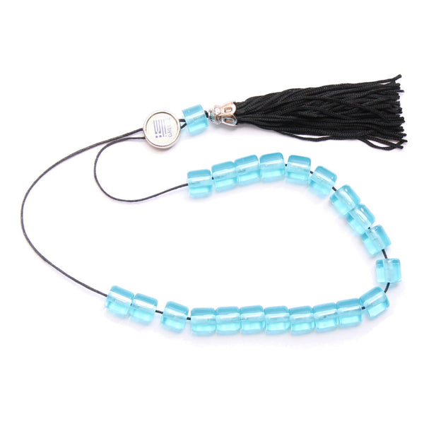 Worry Beads With Tassel - Greek Flag & Windmill - Greece - Transparent Turquoise - 1 pc.