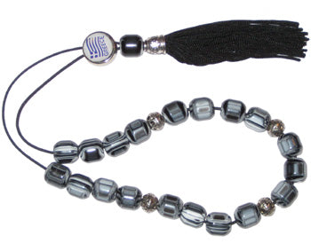 Worry Beads With Tassel - Greek Flag - Greece - Black And White Swirl - 1 pc.