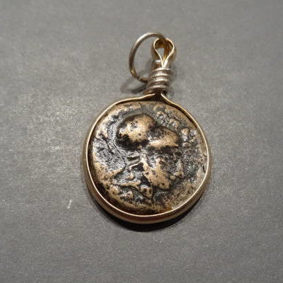 Greek Bronze Coin Pendant - Head of Athena - 1 pc