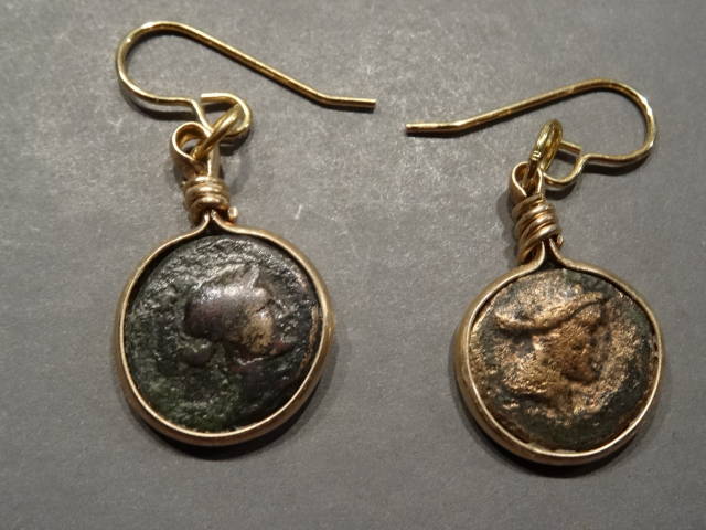 Greek Bronze Coin Earrings - Head of Apollo - 1 pc